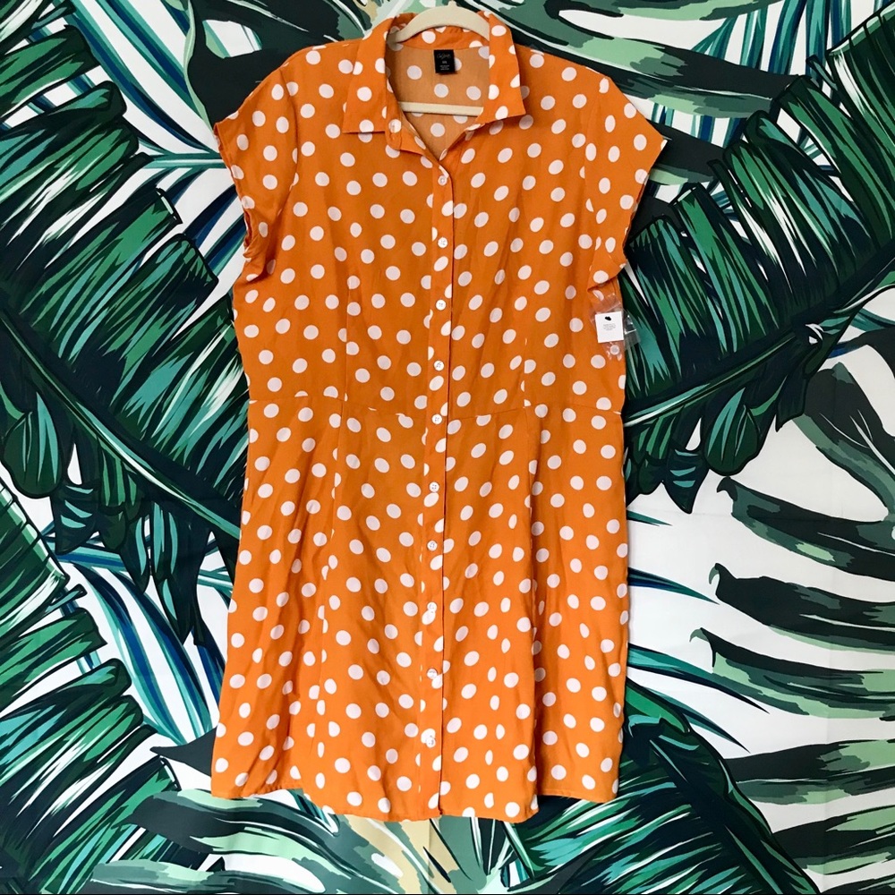 💋NWT Orange and White Polka Dot Shirt Dress💋